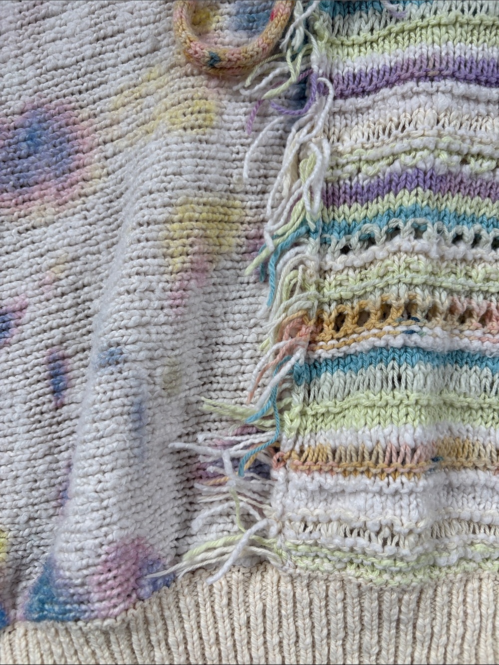 🤩 rare! 🤩 free People Crochet-Style Pastel Hooded Sweater with Peace Motif - Picture 5 of 15
